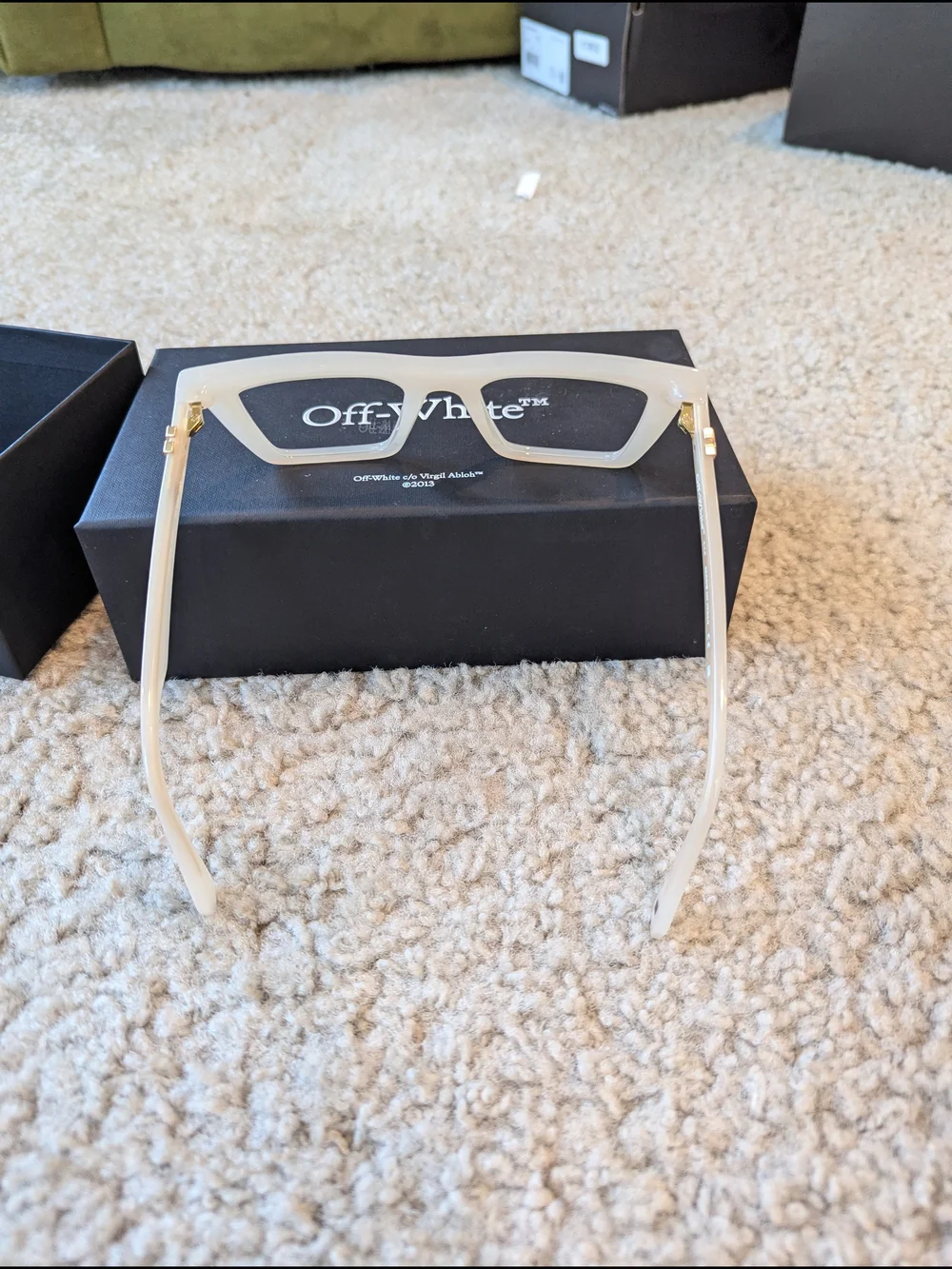 Off-White Ivory Rectangle Sunglasses Gold Arrow Logo w/ Box & Pouch